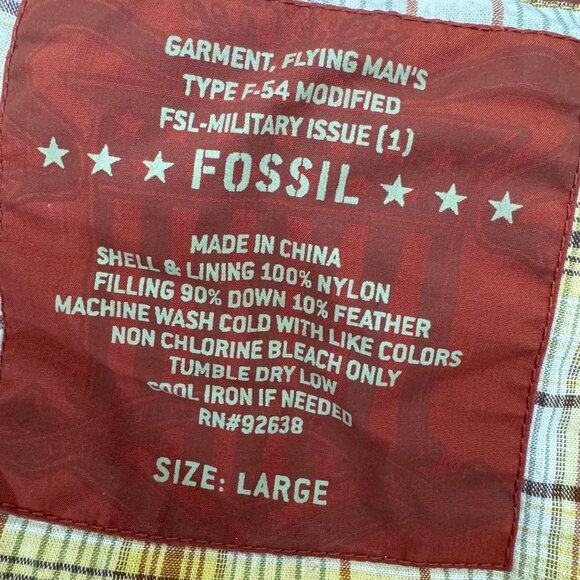 Fossil Puffer Jacket Vest Mens Large L Down Filled Insulated Full Zip Brown - Picture 4 of 7